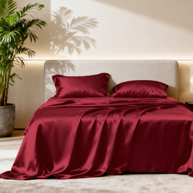 Love's Cabin satin queen flat sheet burgundy with silky texture for smooth sleep