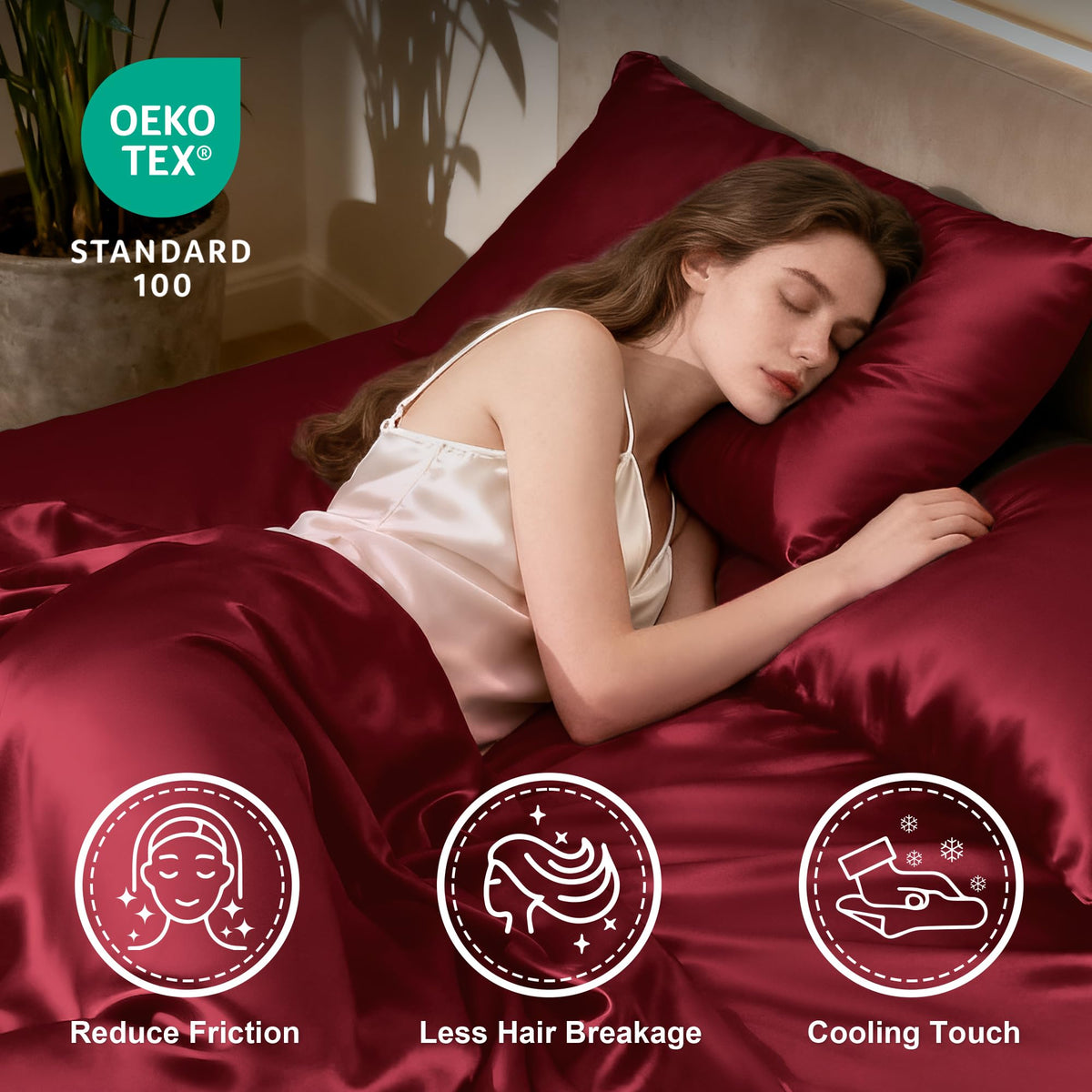 Love's Cabin burgundy satin pillowcase 1 offers silk-like comfort