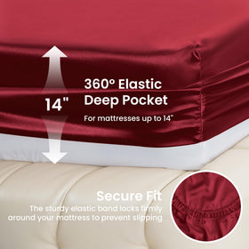 Love's Cabin burgundy satin pillowcase 2 shows envelope closure protection