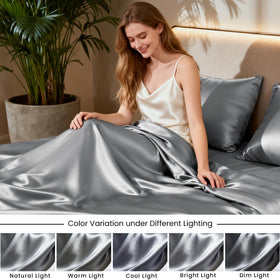 Love's cabin satin sheet texture looks ultra-soft and hair-friendly for smoother mornings.