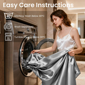 Love's cabin satin 4pc set demonstrates stretch and durable elastic for a snug fit.