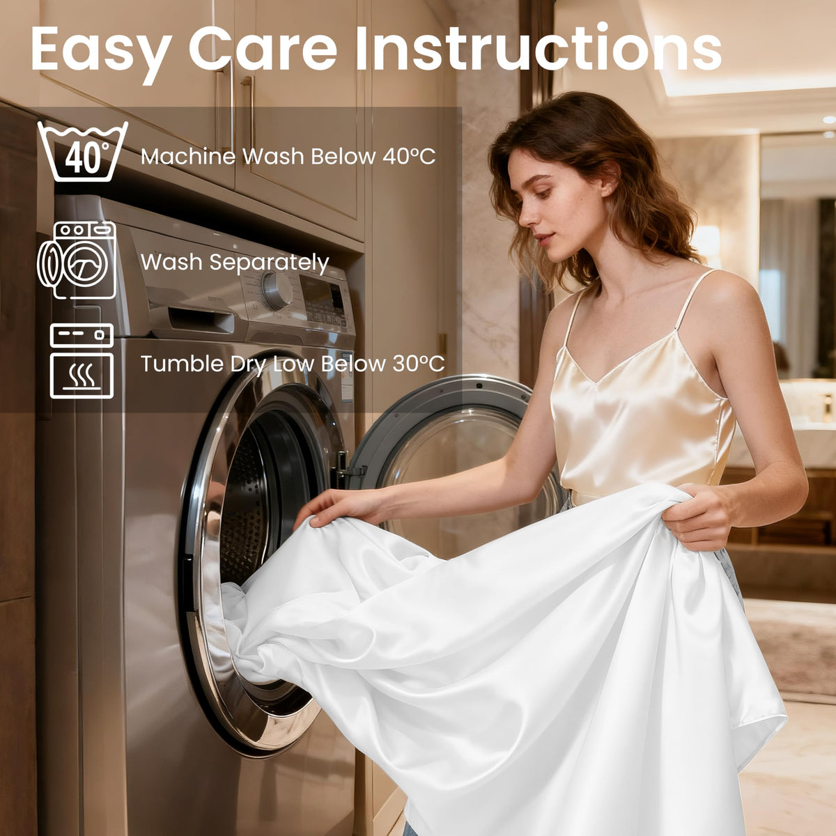 Love's cabin satin queen wrinkle-resistant finish maintains a neat bed setup.