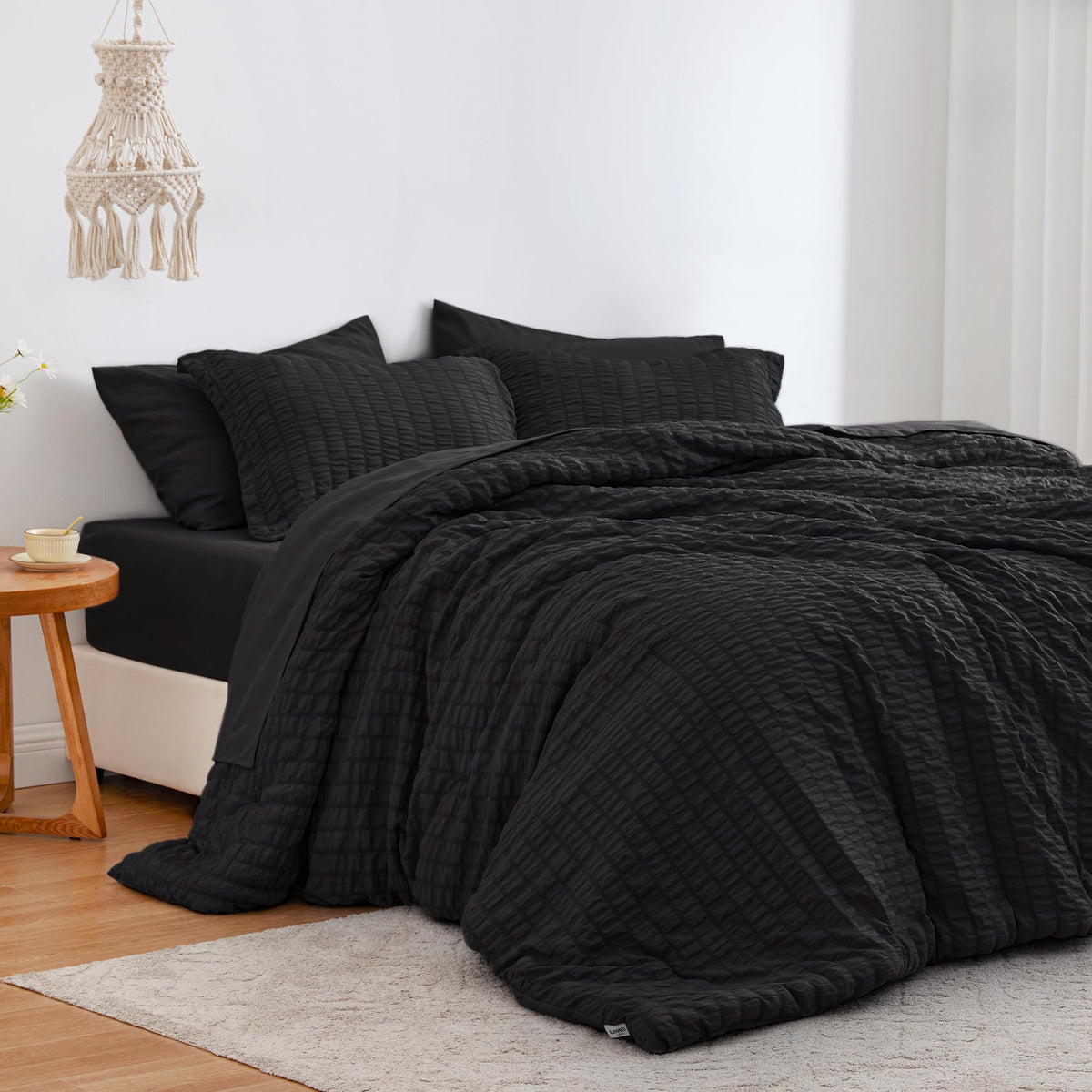 Love's Cabin Seersucker Full Comforter Set comforter detail shows soft warmth and breathable comfort