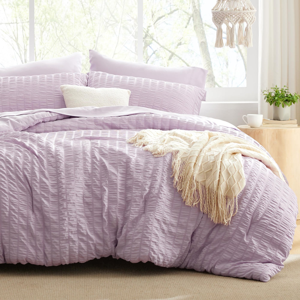 Love's cabin seersucker lavender twin comforter set packaging for easy setup