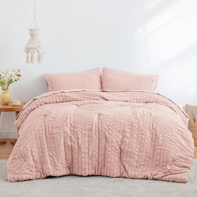 Love's Cabin Seersucker Pink twin flat sheet provides breathable comfort under bedding