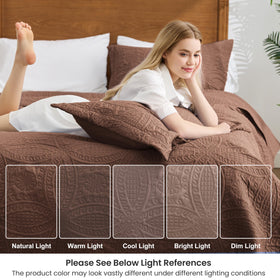 Love's cabin three-piece quilt set includes quilt and two shams for coordinated bedding.