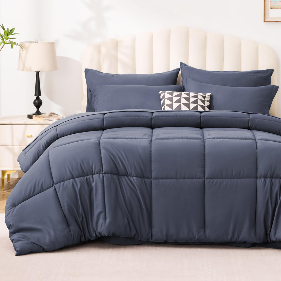 Love's cabin twin comforter Indigo Blue on bed for cozy warmth
