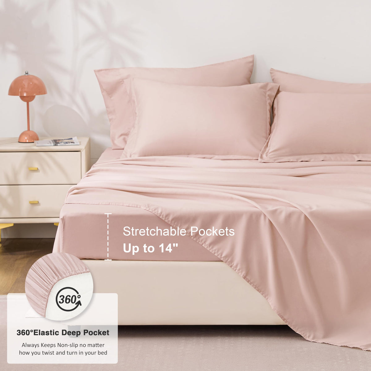 Love's cabin blush pink flat sheet laid flat to show soft breathable fabric