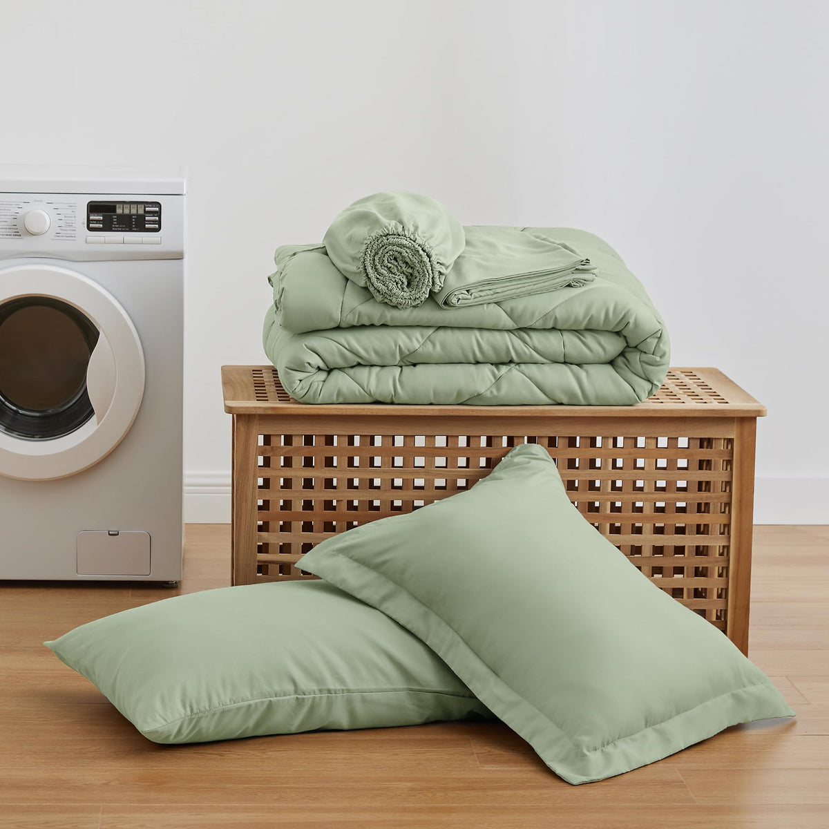 Love's cabin twin comforter sage bedroom view showcases a calm, inviting sleep setup.