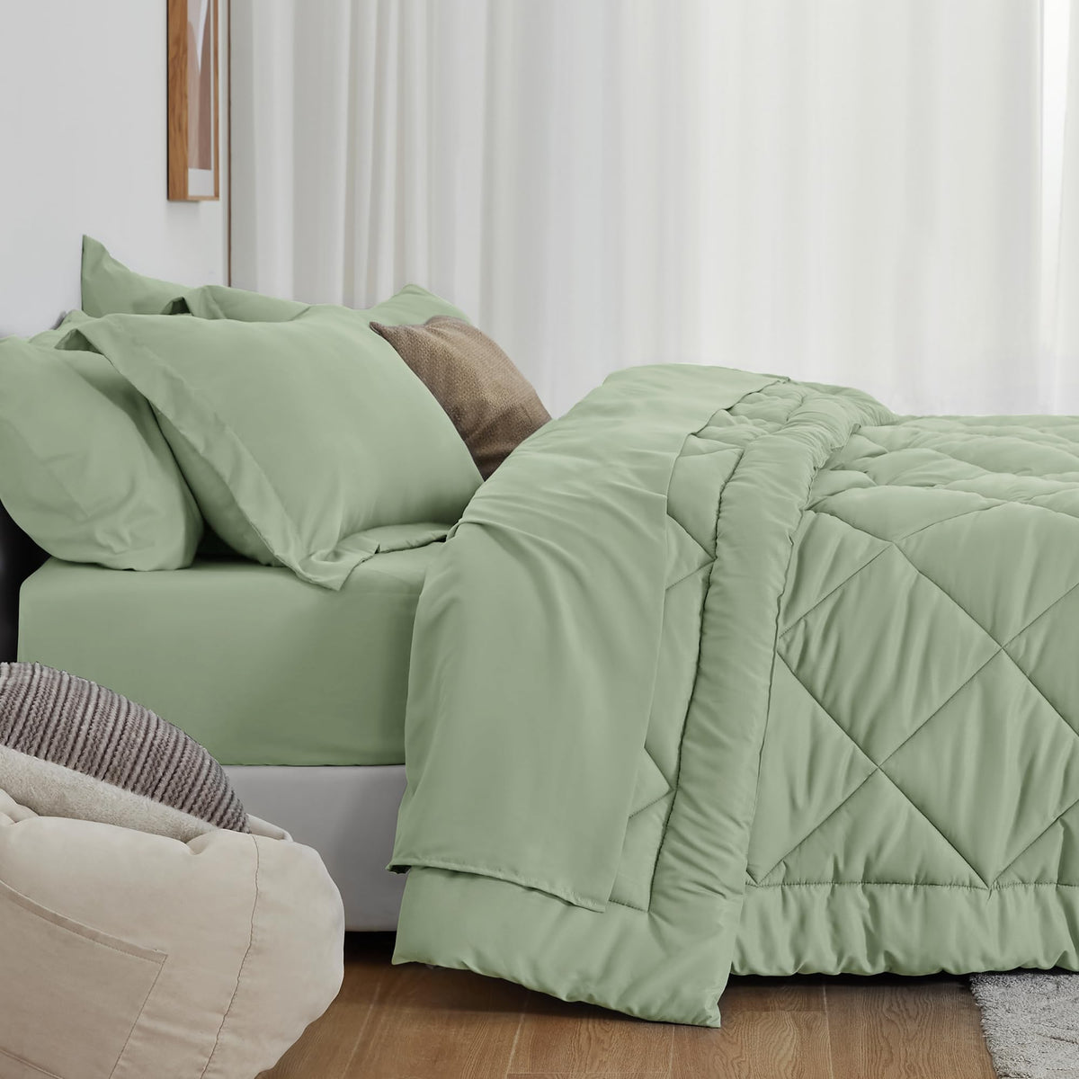 Love's cabin twin comforter sage fitted sheet with deep pocket fits most mattresses securely.