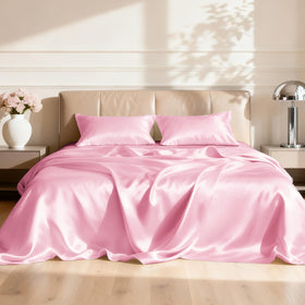Love's cabin twin satin flat sheet 66x96 close-up reveals silky texture for peaceful sleep