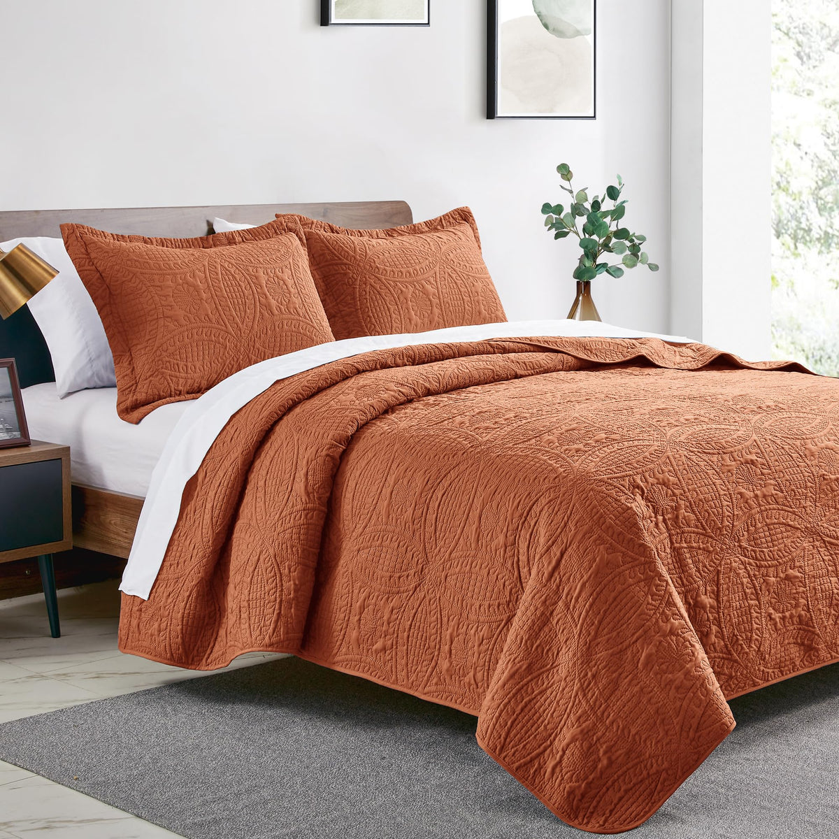 Love's cabin two pillow shams in umber for coordinated bedroom decor.
