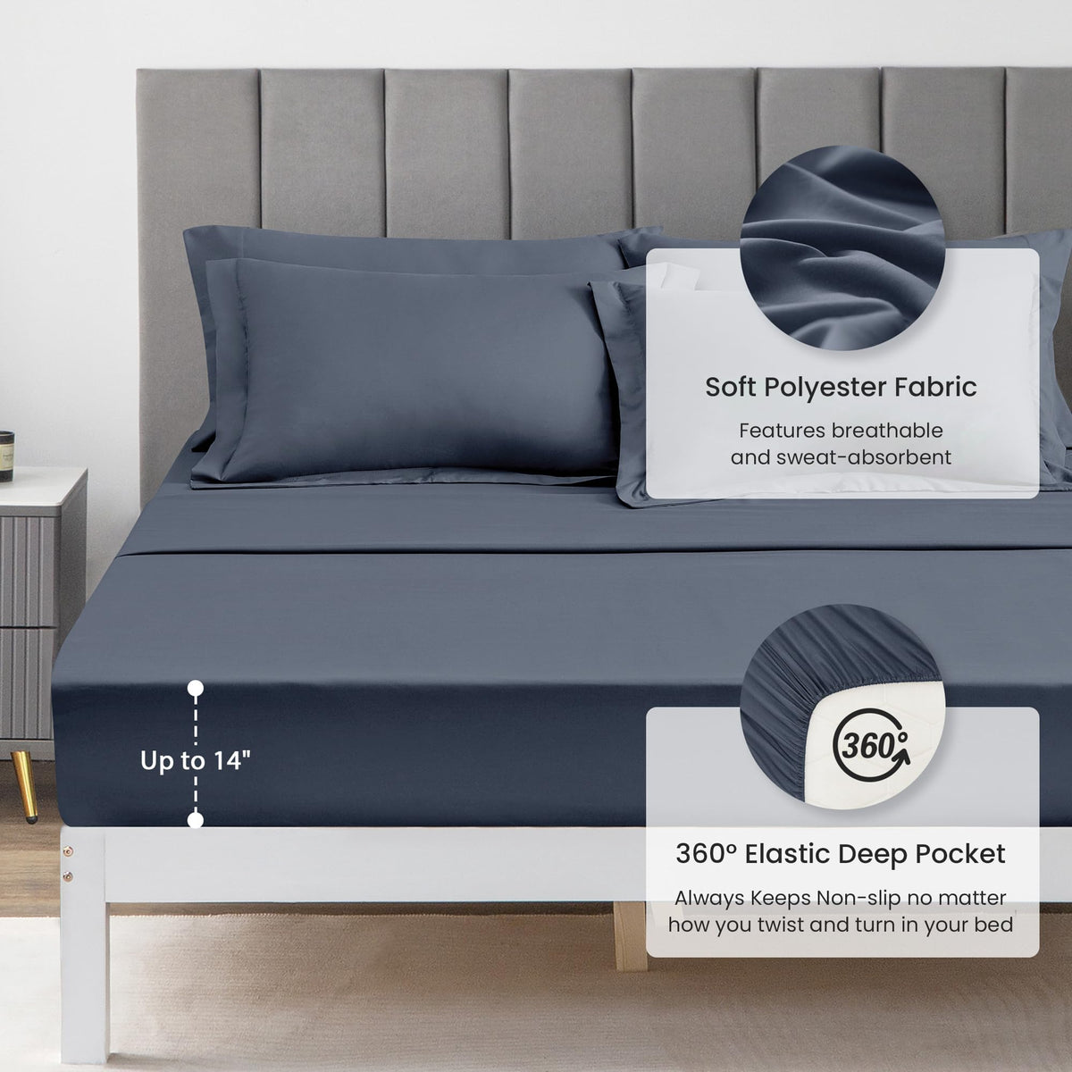Love's cabin 14in deep-pocket fitted sheet fits most mattresses securely.