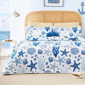 Love's cabin coastal-queen-quilt-3pc offers lightweight year-round comfort.