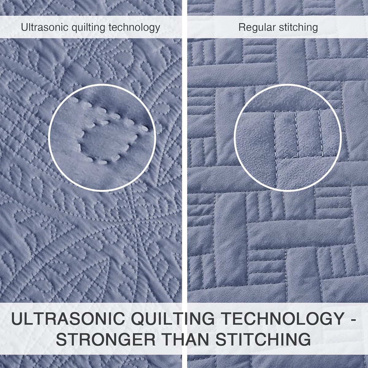 Love's cabin coin-pattern coverlet closeup highlights embossed texture and durability.