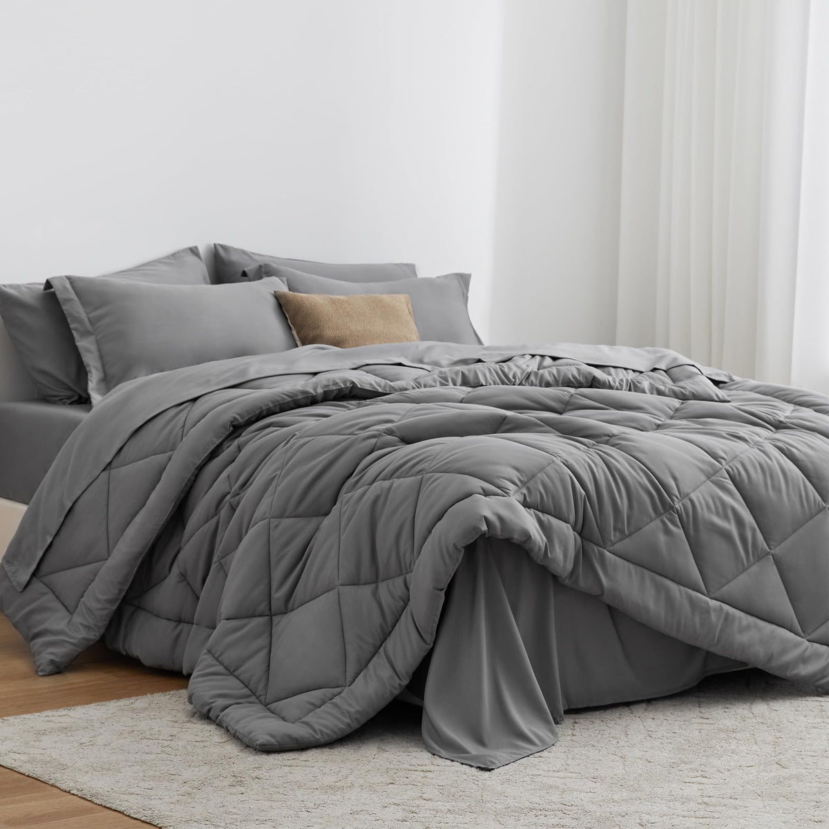 Love's Cabin king-size grey comforter set fabric closeup showing soft, breathable texture