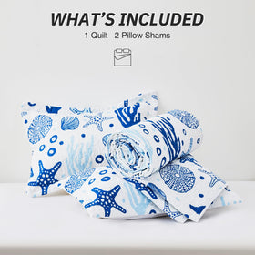 Love's cabin pet-friendly coastal quilt is great for families.