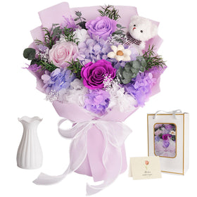 LOVEXIRAN preserved bouquet with bear in gift box for lasting decor