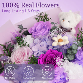 LOVEXIRAN preserved bouquet with bear in vase, ready to display