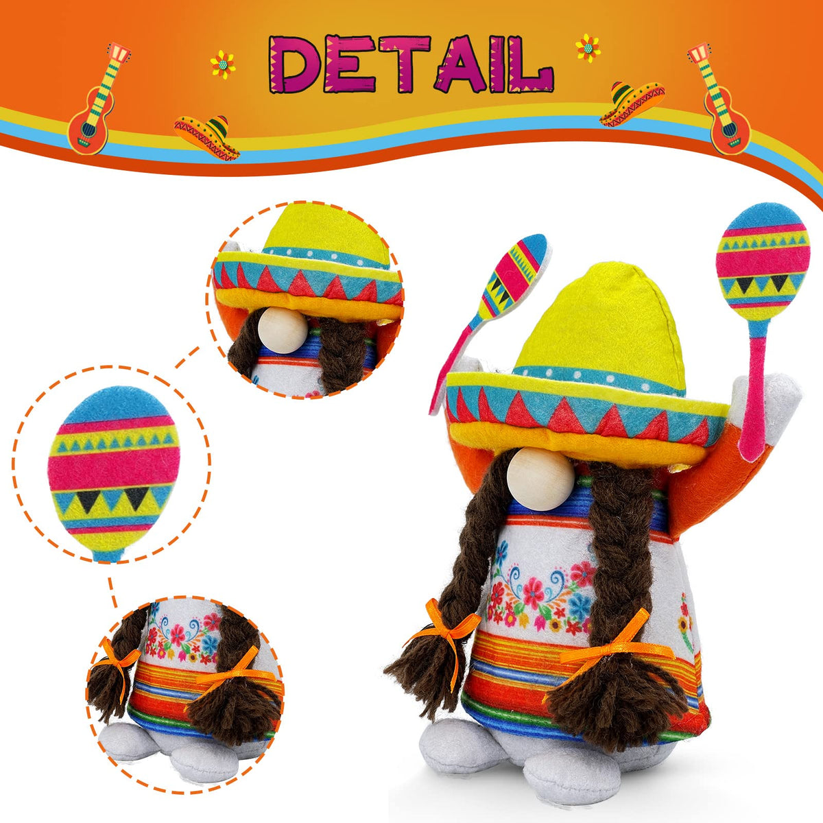 Lovinland Cinco de Mayo gnome with weighted base stands securely on surfaces