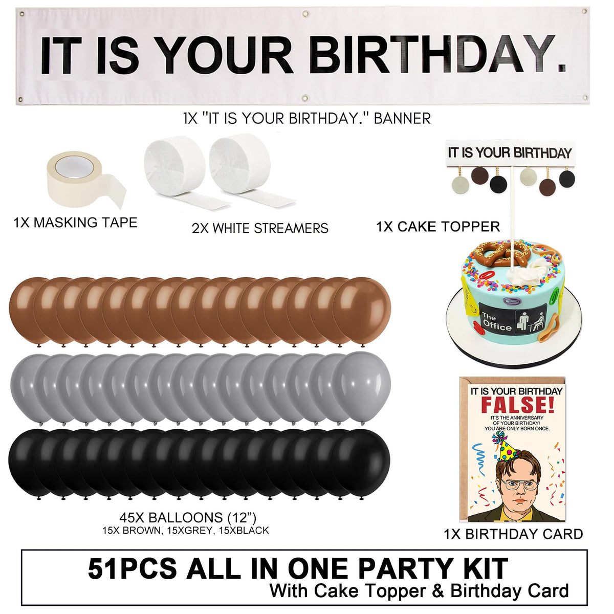 LovinParty office birthday balloons in grey, brown, and black for a professional party palette.