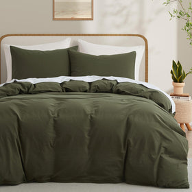 LOVQUE olive-green cotton duvet cover in queen size with soft, breathable fabric.