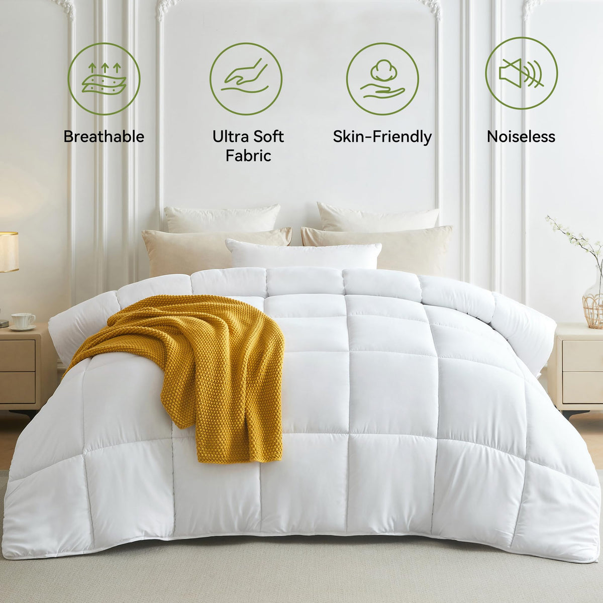 L LOVSOUL comforter features box-stitch construction to keep fill evenly distributed