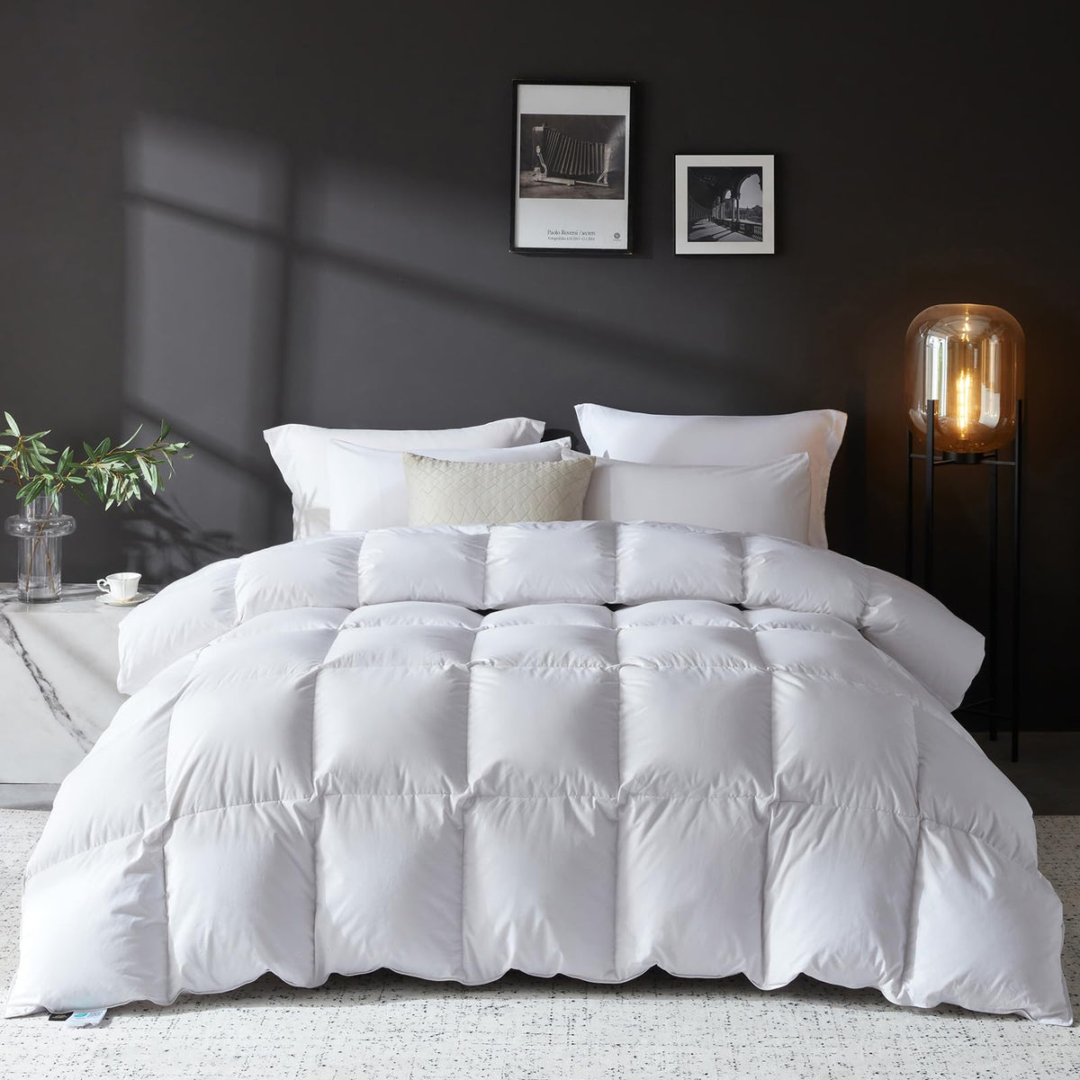 L LOVSOUL goose-down fiber comforter king size offers warmth and plush softness.