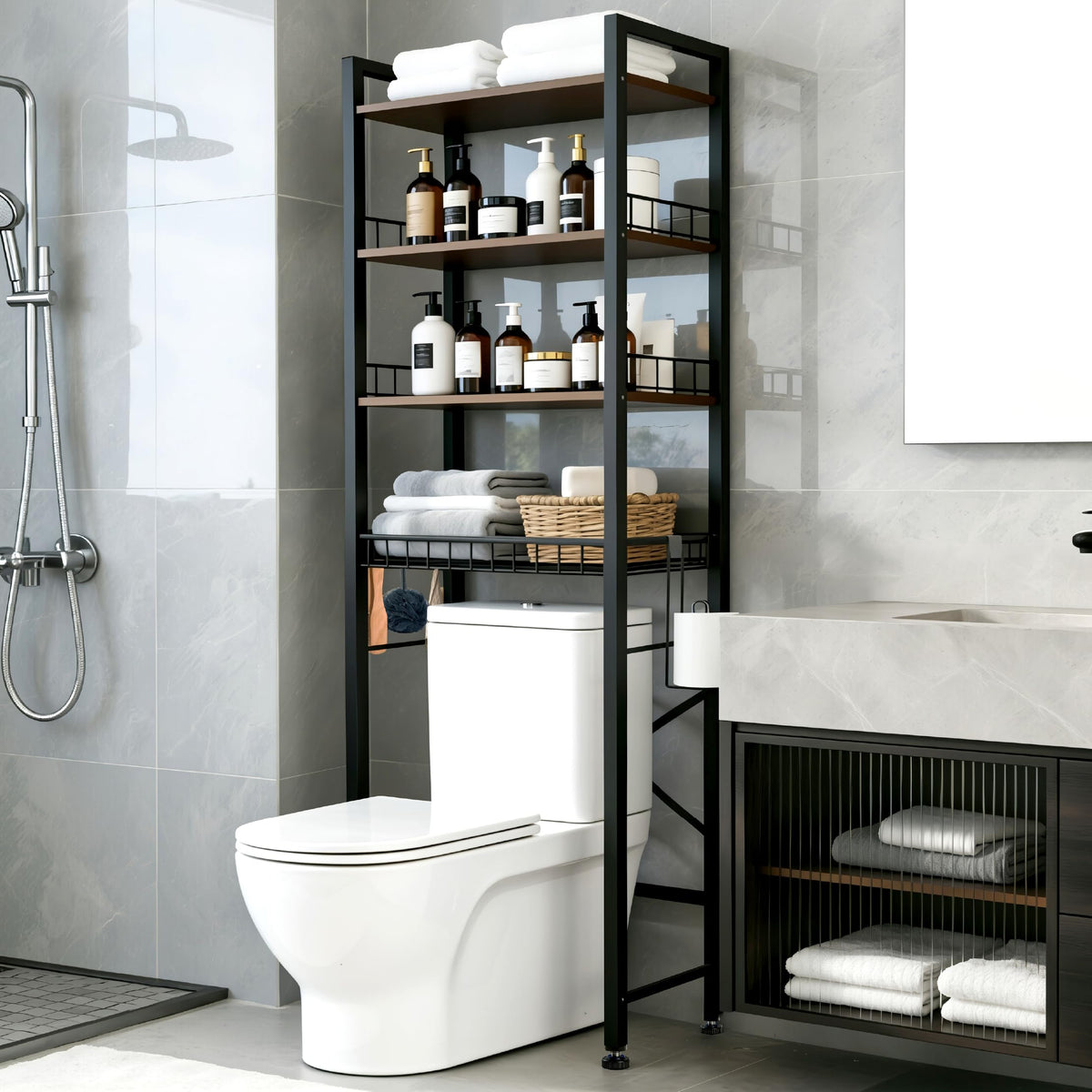 Lovswan basket storage keeps cosmetics and toiletries neatly organized.