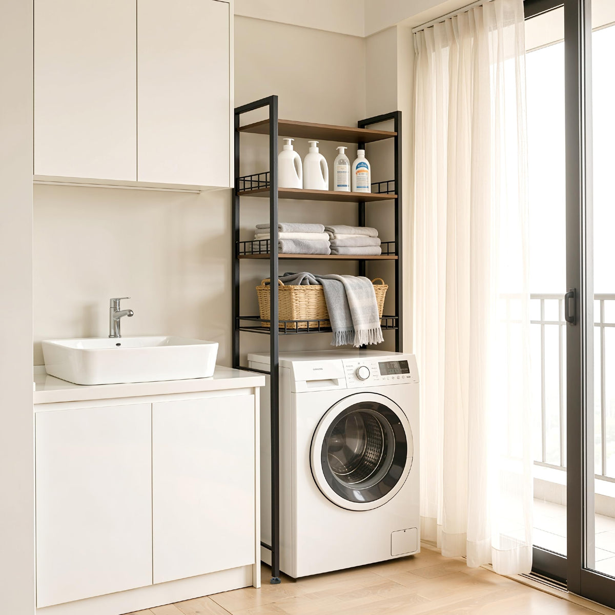 Lovswan multipurpose storage fits in kitchens or laundry areas.