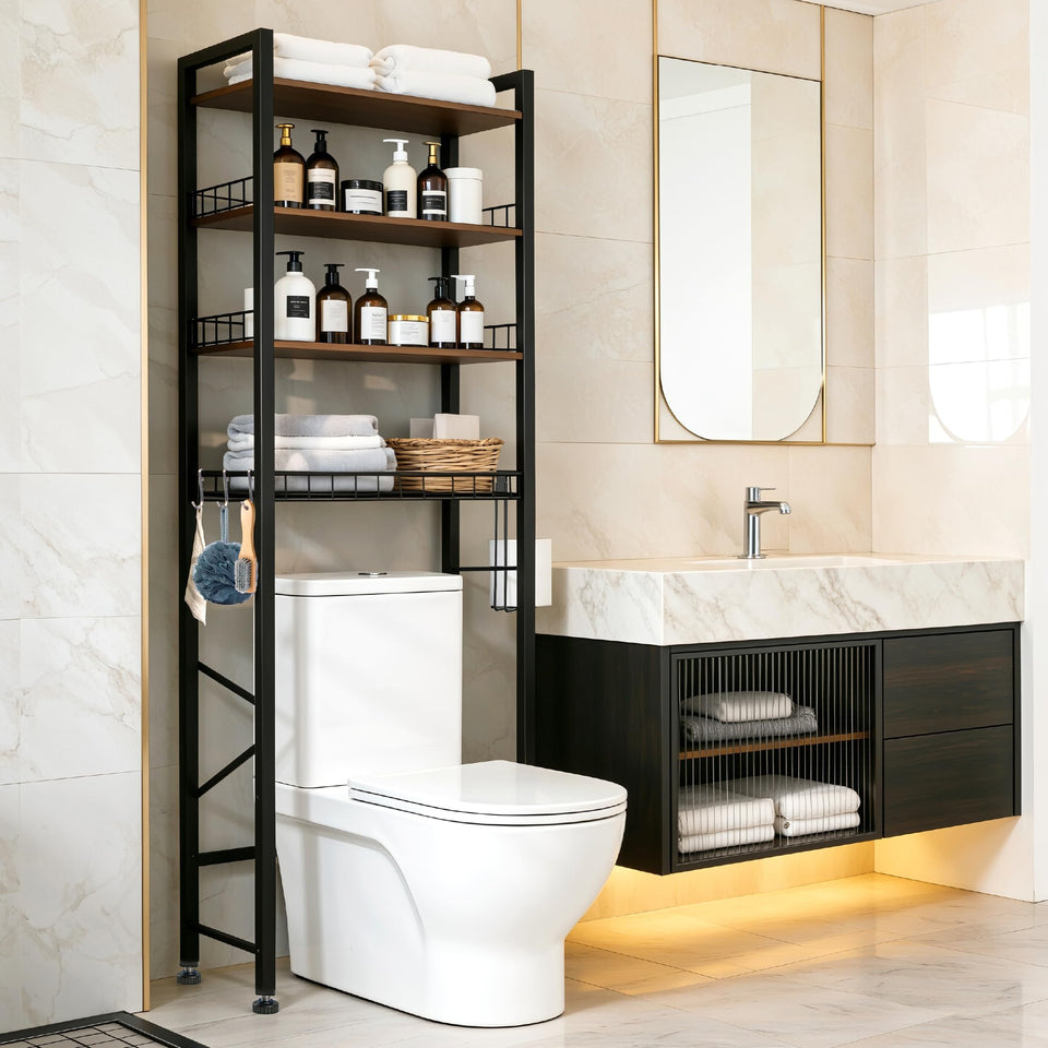 Lovswan over-the-toilet storage shelf with four tiers saves bathroom space.