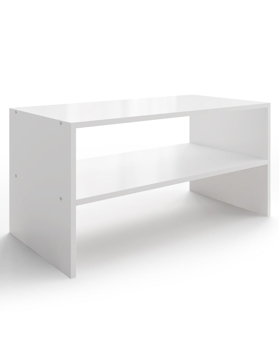 LOWOSA 2-Tier Stackable Shoe Rack front view, space-saving white wooden design for closet organization.