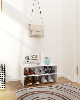 LOWOSA shoe organizer side view illustrates compact footprint ideal for entryways.