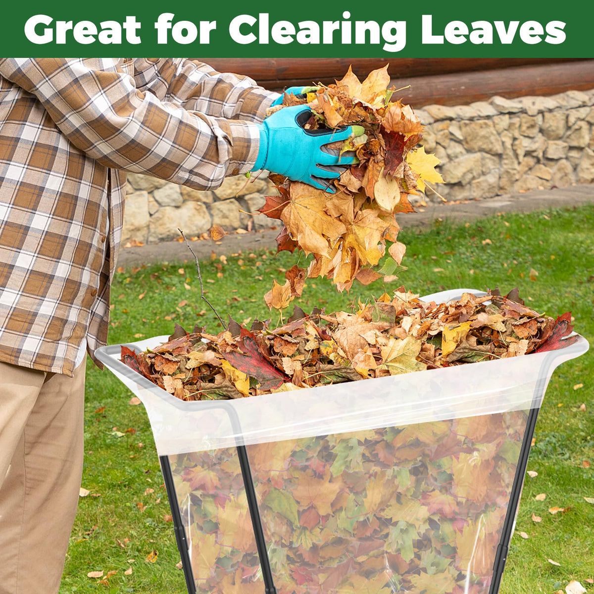 Loyala trash bag holder delivers high efficiency for lawn waste management.