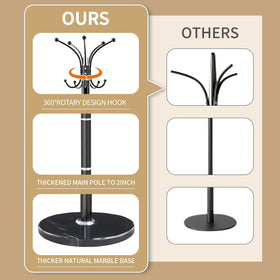 LOZABEE marble base coat rack close-up showing natural veining and stability.