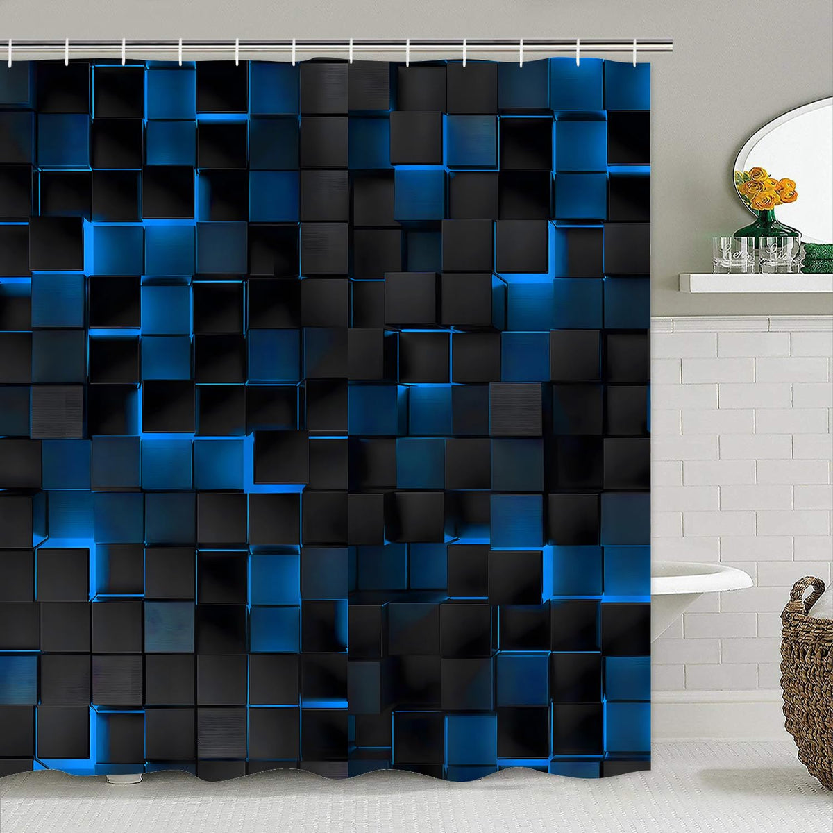 LQCOOL shower curtain set with 12 hooks for quick, secure hanging