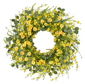 LSKYTOP 24inch daisy and eucalyptus wreath on front door adds springtime curb appeal