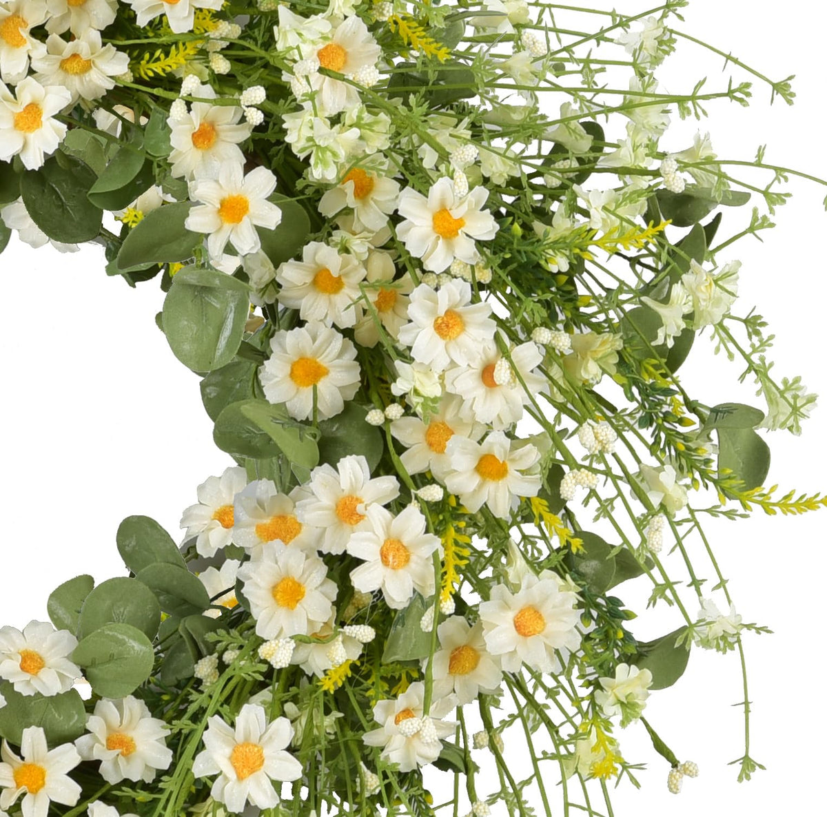LSKYTOP closeup of handmade grapevine base and silk flowers showcasing natural texture