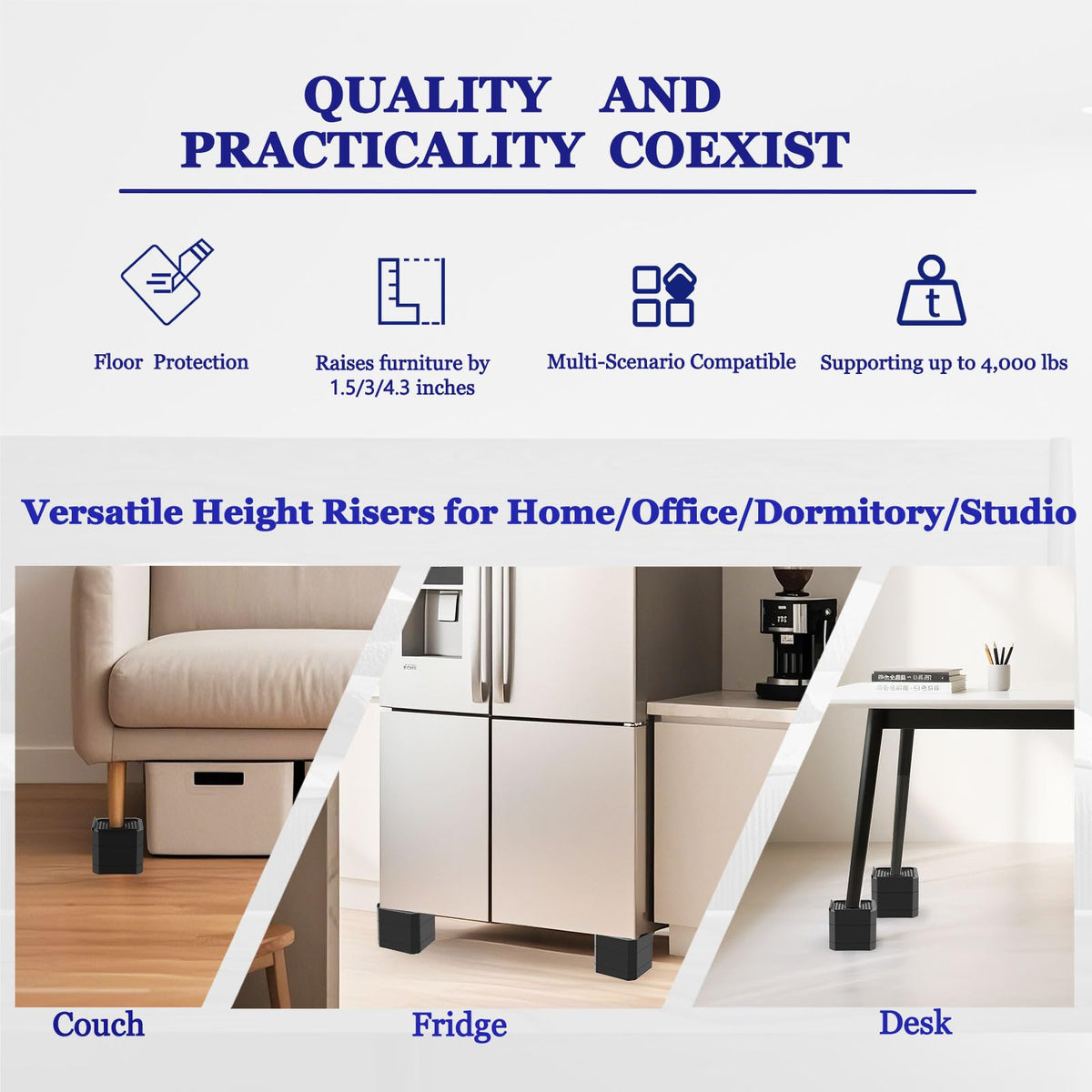 Lsteekoop bed risers feature L shape edge for a snug fit