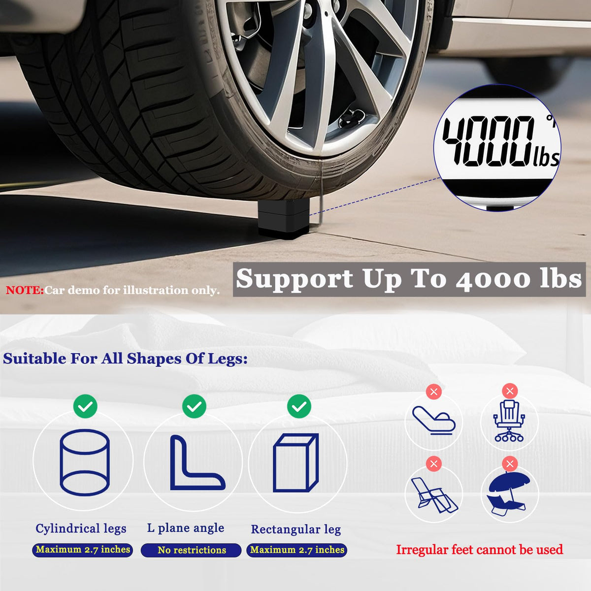 Lsteekoop Bed Risers stackable system reduces noise and wobble during use