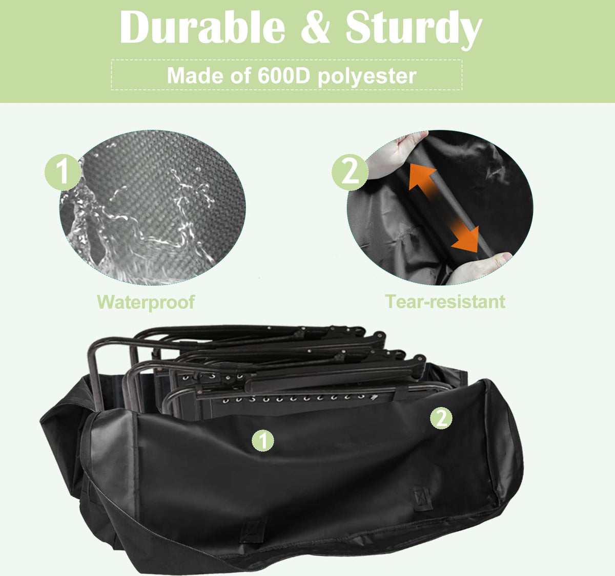 Luccov folding table storage bag side view with sturdy handles.