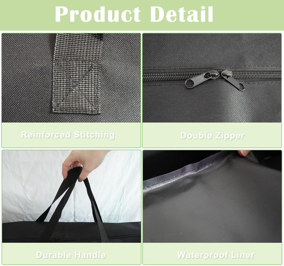 Luccov storage bag highlighting water resistant coating for transport.