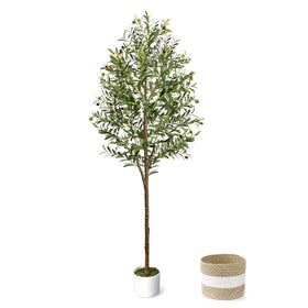 LuceAlberi 6ft artificial olive tree in planter enhances indoor decor.