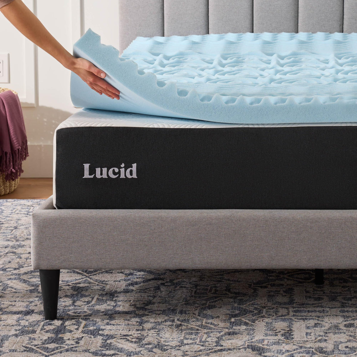 LUCID topper two-sided use illustrates plush versus firm feel
