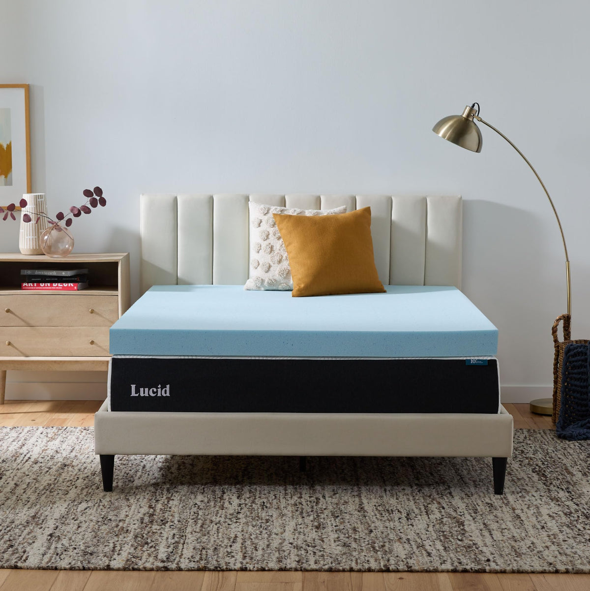 LUCID 4-inch gel memory foam topper for queen beds with plush comfort.