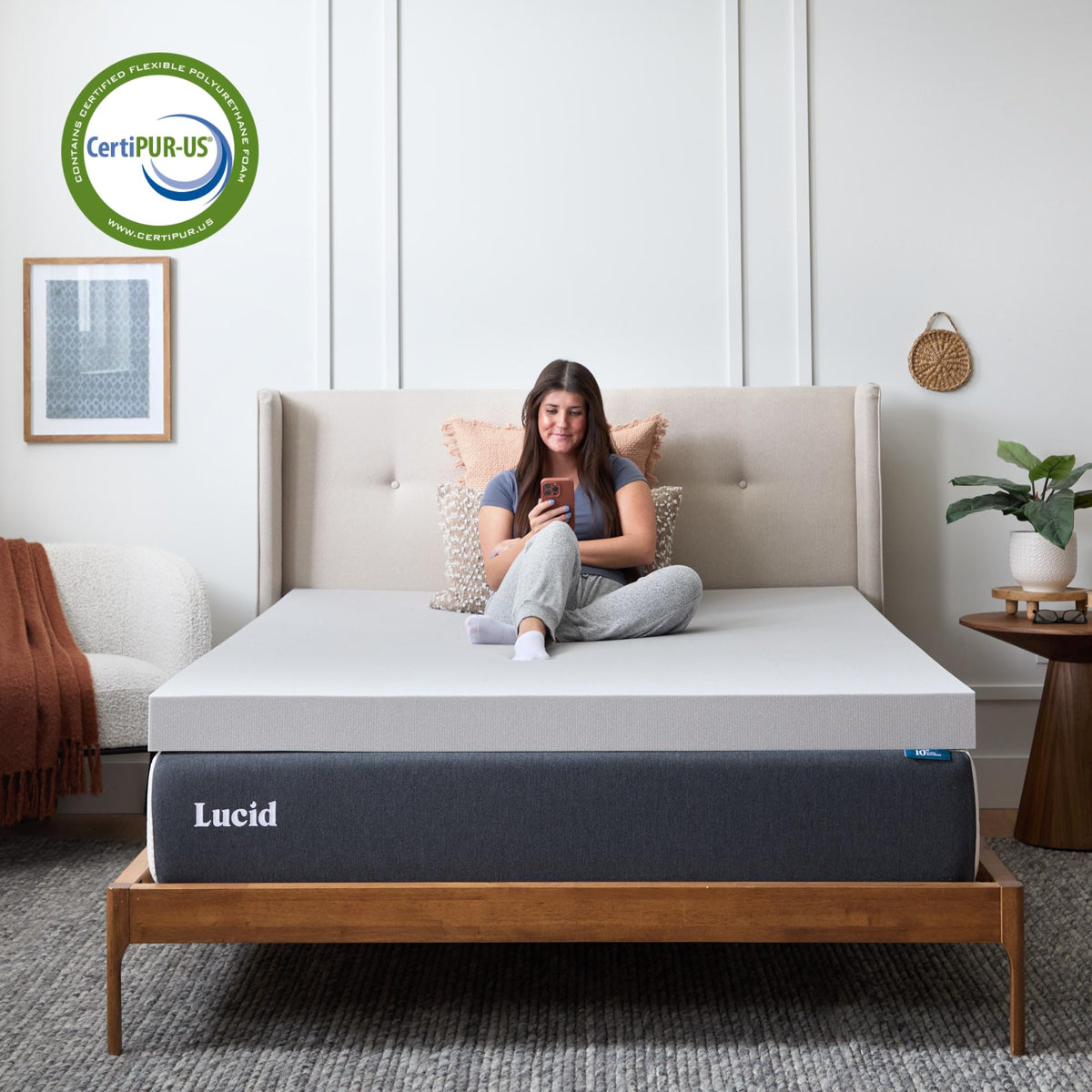 Lucid charcoal-infused topper moisture-control reduces odors for freshness.