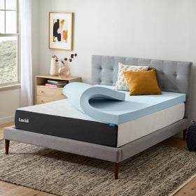 LUCID full-size topper in a bedroom setup for quick upgrade.