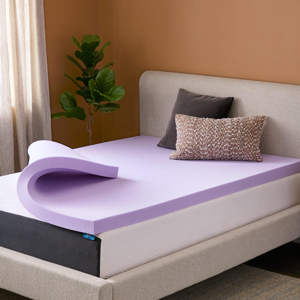 Lucid lavender memory foam topper close-up, lavender-infused comfort for relaxed sleep.