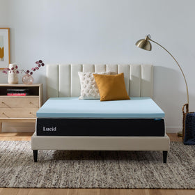 Lucid memory foam topper closeup with plush, pressure-relief surface.
