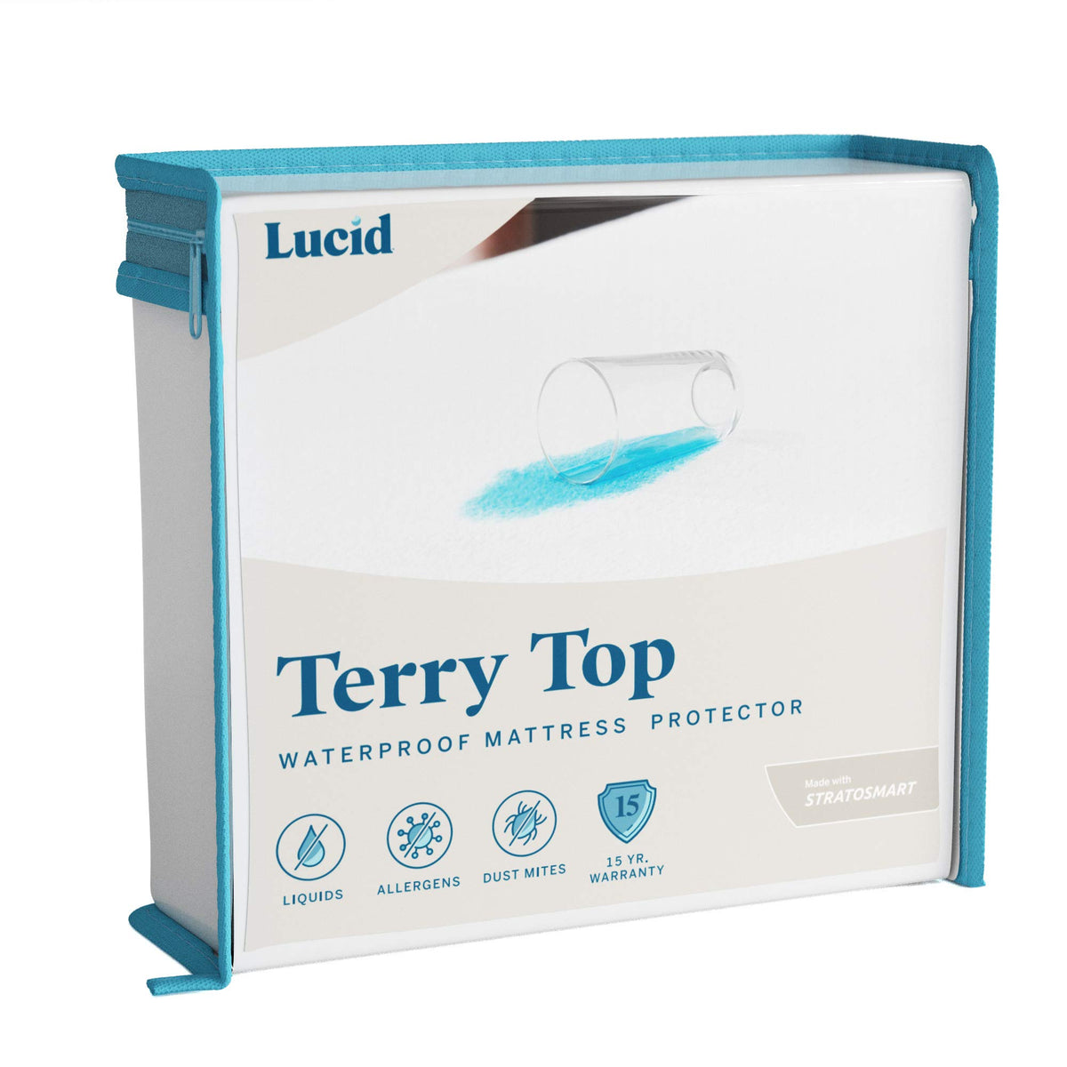 LUCID premium mattress protector full top view shows quiet, breathable protection